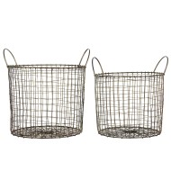 Kosze metalowe loft stare złoto zestaw 2 sztuki do przechowywania