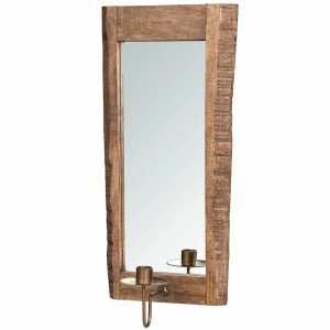 Lustro ścienne drewniane boho ze świecznikiem na długą świecę