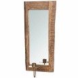 Lustro ścienne drewniane boho ze świecznikiem na długą świecę