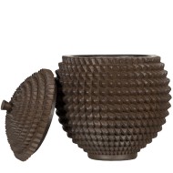 Pudełko metalowe okrągłe z pokrywką organizer rdzawy brąz