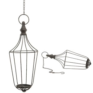 Lampion wiszący metalowy loft szary do świec ogród wnętrze