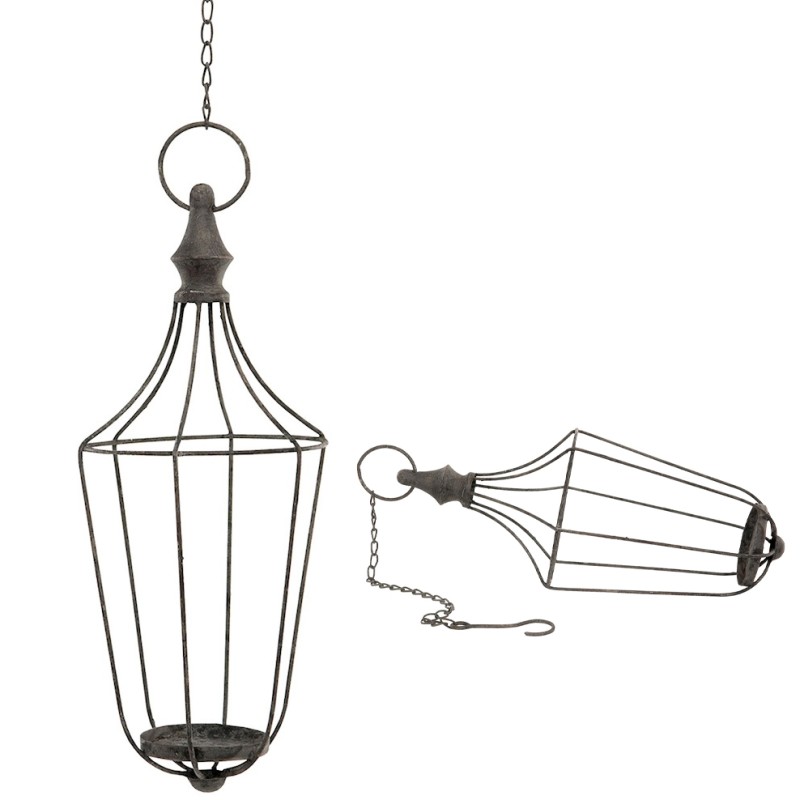 Lampion wiszący metalowy loft szary do świec ogród wnętrze