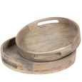 Taca drewniana mango okrągła z uchwytami zestaw 2 sztuki