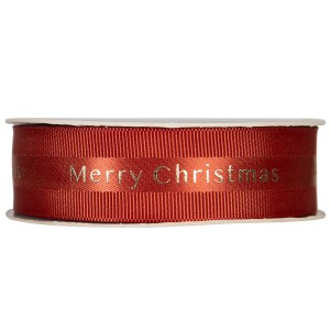 Wstążka prezentowa czerwona Merry Christmas 20m 25mm do pakowania