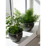 Doniczka metalowa zielona osłonka zestaw 2szt bonsai połysk