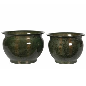 Doniczka metalowa zielona osłonka zestaw 2szt bonsai połysk