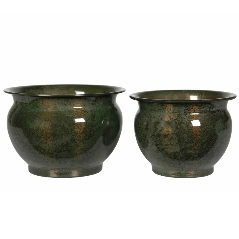 Doniczka metalowa zielona osłonka zestaw 2szt bonsai połysk