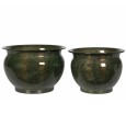 Doniczka metalowa zielona osłonka zestaw 2szt bonsai połysk