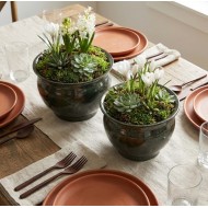 Doniczka metalowa zielona osłonka zestaw 2szt bonsai połysk