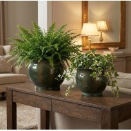 Doniczka metalowa zielona osłonka zestaw 2szt bonsai połysk