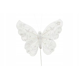 DEKORACJA DO DONICZEK MOTYLE białe ozdoba do stroików prezent 2 szt.