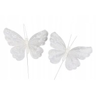 DEKORACJA DO DONICZEK MOTYLE białe ozdoba do stroików prezent 2 szt.