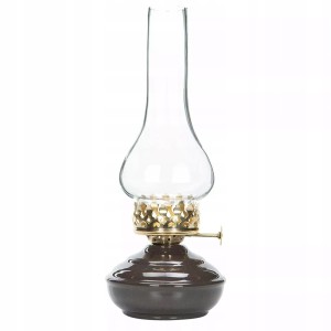 ŚWIECZNIK TEALIGHT LOFT BRĄZOWY imitacja lampy naftowej metal szkło 27cm