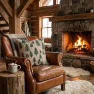 Poszewka na poduszkę świąteczna choinki 45x45 bawełna zimowa haftowana