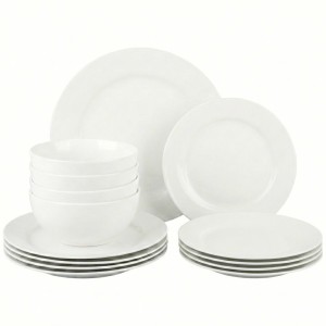 Serwis obiadowy biały ceramiczny 12 elementów dla 4 osób nowoczesny do zmywarki