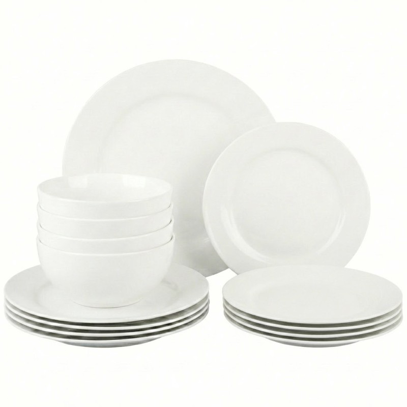Serwis obiadowy biały ceramiczny 12 elementów dla 4 osób nowoczesny do zmywarki
