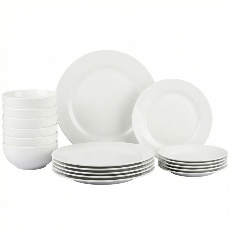 Serwis obiadowy biały ceramiczny 18 elementów dla 6 osób nowoczesny zestaw