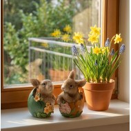 Figurki wielkanocne zajączki w jajkach zestaw 2szt 11cm kolorowe