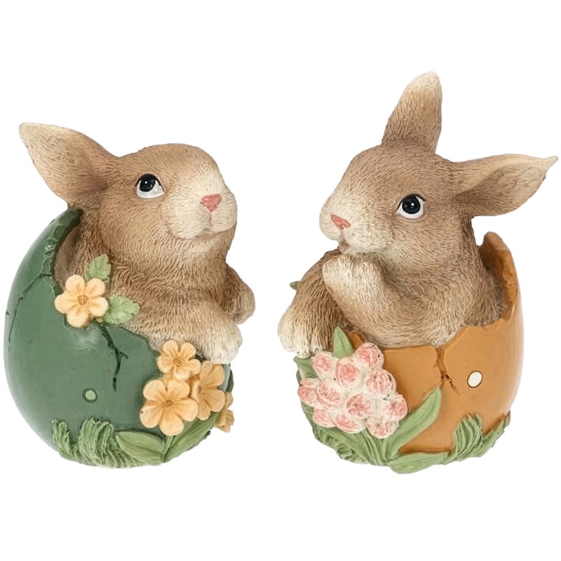 Figurki wielkanocne zajączki w jajkach zestaw 2szt 11cm kolorowe