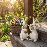 Figurki wielkanocne zające białe imitacja drewna 30cm zestaw 2szt