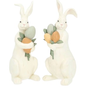 Figurki wielkanocne zające białe imitacja drewna 30cm zestaw 2szt