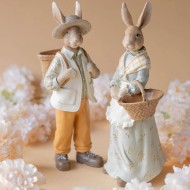 Figurki wielkanocne para zająców 31cm zestaw małżeństwo rustykalne