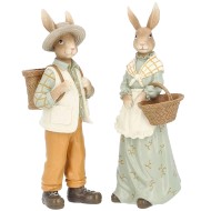 Figurki wielkanocne para zająców 31cm zestaw małżeństwo rustykalne