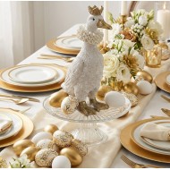 Figurka kaczor w koronie biały złoty 34cm król vintage ozdoba