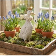 Figurka kaczor w koronie biały złoty 34cm król vintage ozdoba