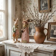 Figurki wielkanocne para zająców 30cm eleganckie zestaw vintage