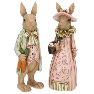Figurki wielkanocne para zająców 30cm eleganckie zestaw vintage