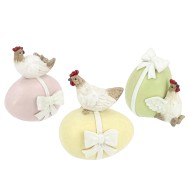 Figurki wielkanocne kury na jajkach zestaw 3szt pastelowe 8cm