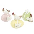 Figurki wielkanocne kury na jajkach zestaw 3szt pastelowe 8cm