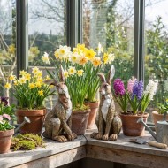 Zestaw 2 figurek zajączków wielkanocnych 21 cm – dekoracje świąteczne