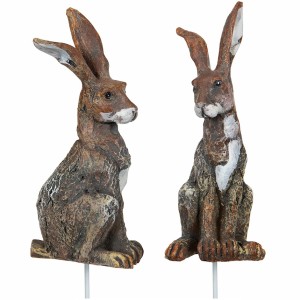 Piki do doniczki zające drewnopodobne 8cm zestaw 2szt rustykalne