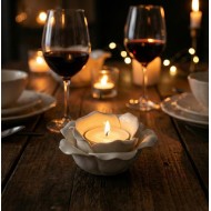 Świecznik ceramiczny biały kwiat 9cm róża glamour tealight