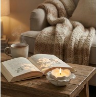 Świecznik ceramiczny biały kwiat 9cm róża glamour tealight