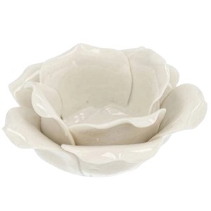Świecznik ceramiczny biały kwiat 9cm róża glamour tealight