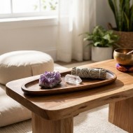 Tacka drewniana długa akacjowa 30cm FSC podstawka owalna