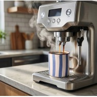 Kubek Ceramiczny w Paski 300ml Beżowy z Uchwytem | skandi.pl