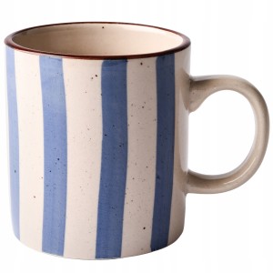 Kubek Ceramiczny w Paski 300ml Beżowy z Uchwytem | skandi.pl