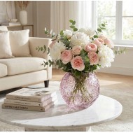 Wazon Szklany Kula Różowy 18cm Boho Okrągły | skandi.pl