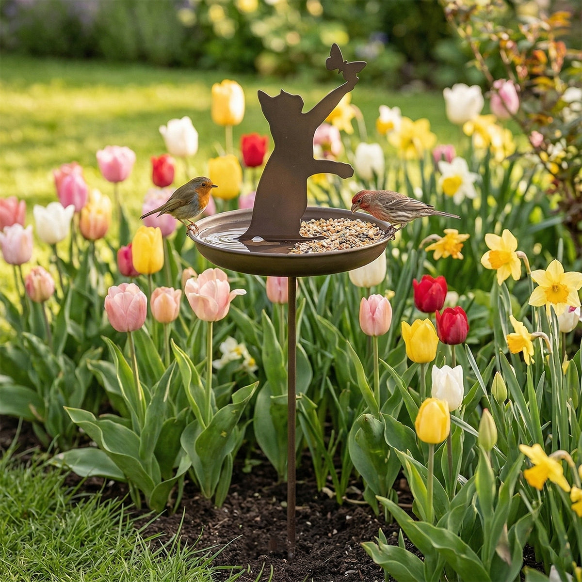 POIDEŁKO MISA DLA PTAKÓW OGRODOWA DUŻA KOT MOTYL DO WBICIA MISKA POIDŁO