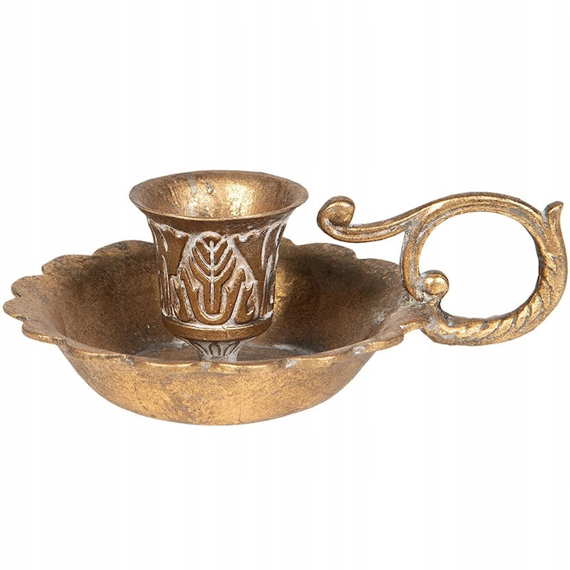 ŚWIECZNIK Z UCHWYTEM KANDELABR NA ŚWIECĘ STOŁOWĄ ZŁOTY RETRO LOFT OZDOBA