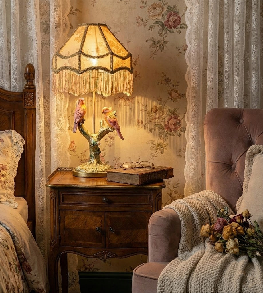 LAMPA STOŁOWA BIURKOWA NOCNA PAPUGA PTAKI 44CM E27 DO SALONU DOMU GLAMOUR