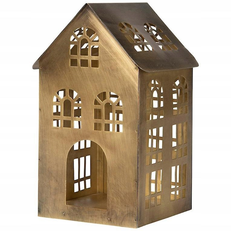 LAMPION DOMEK ZŁOTY METALOWY 20X11CM