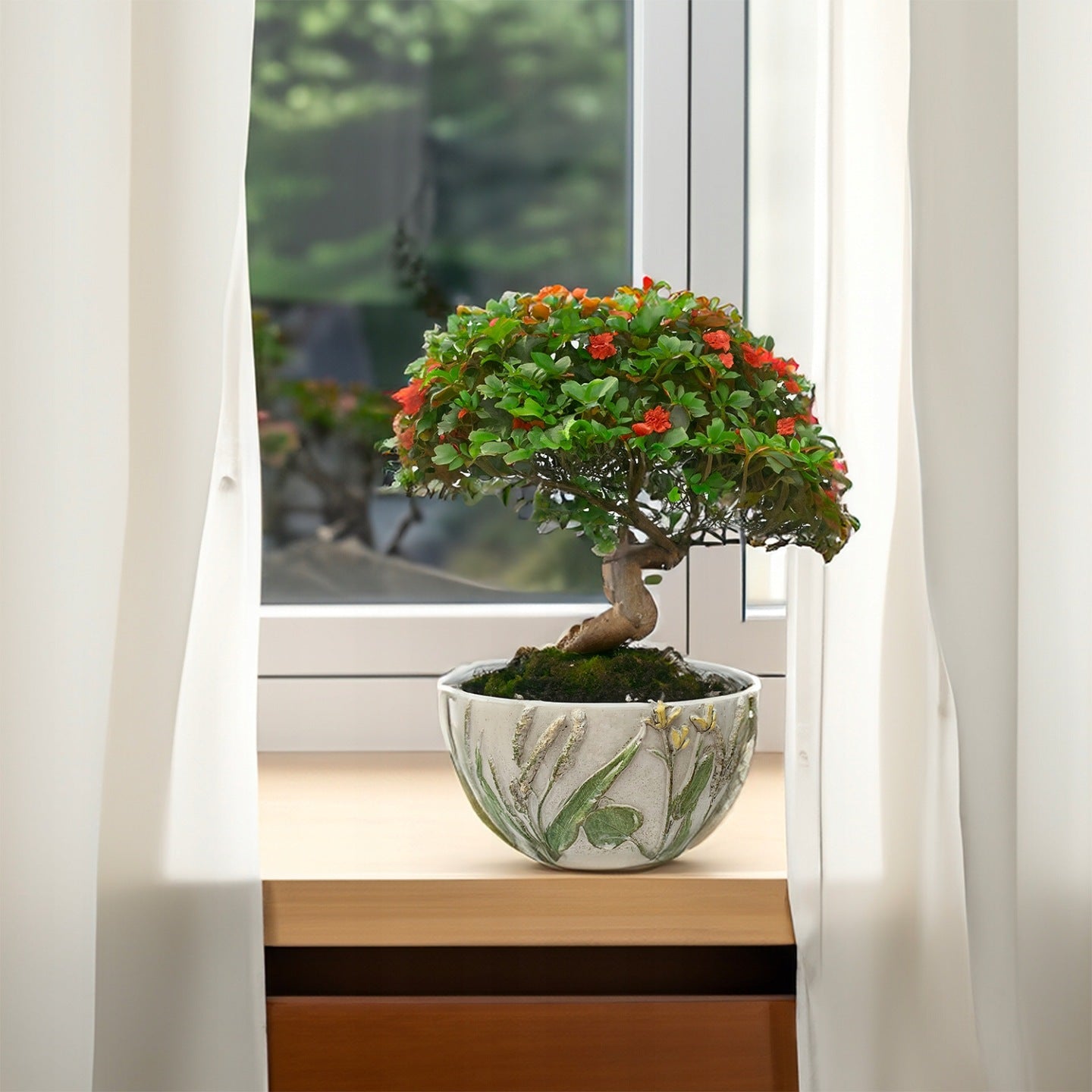 DONICZKA NA BONSAI BETONOWA OKRĄGŁA PŁASKA NISKA MISA NA KWIATY PARAPET