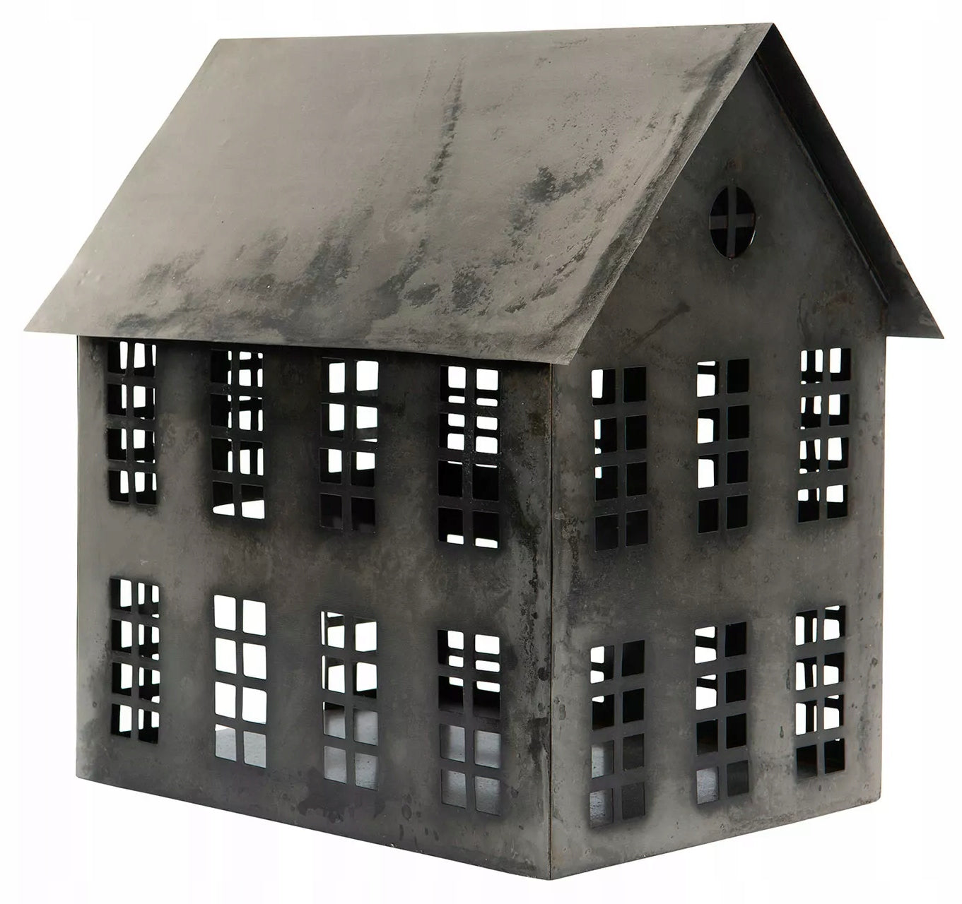 LAMPION DOMEK METALOWY SREBRNY 35X30CM