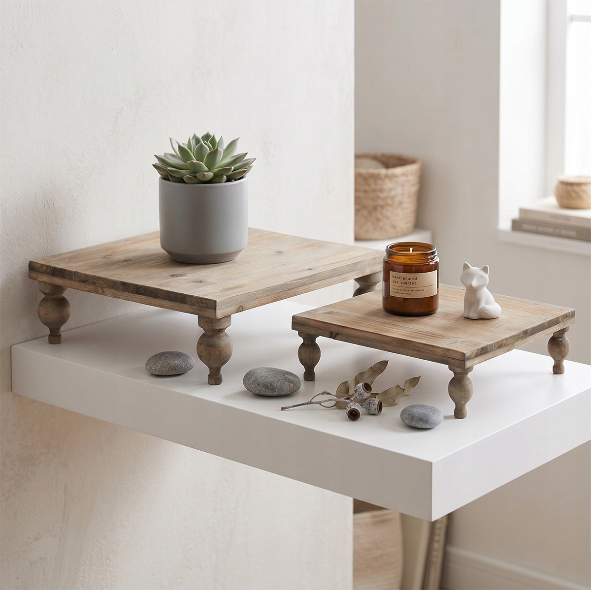 TACA KUCHENNA NA NÓŻKACH PODSTAWKA POD ŚWIECZKĘ DONICZKĘ BOHO LOFT 2szt