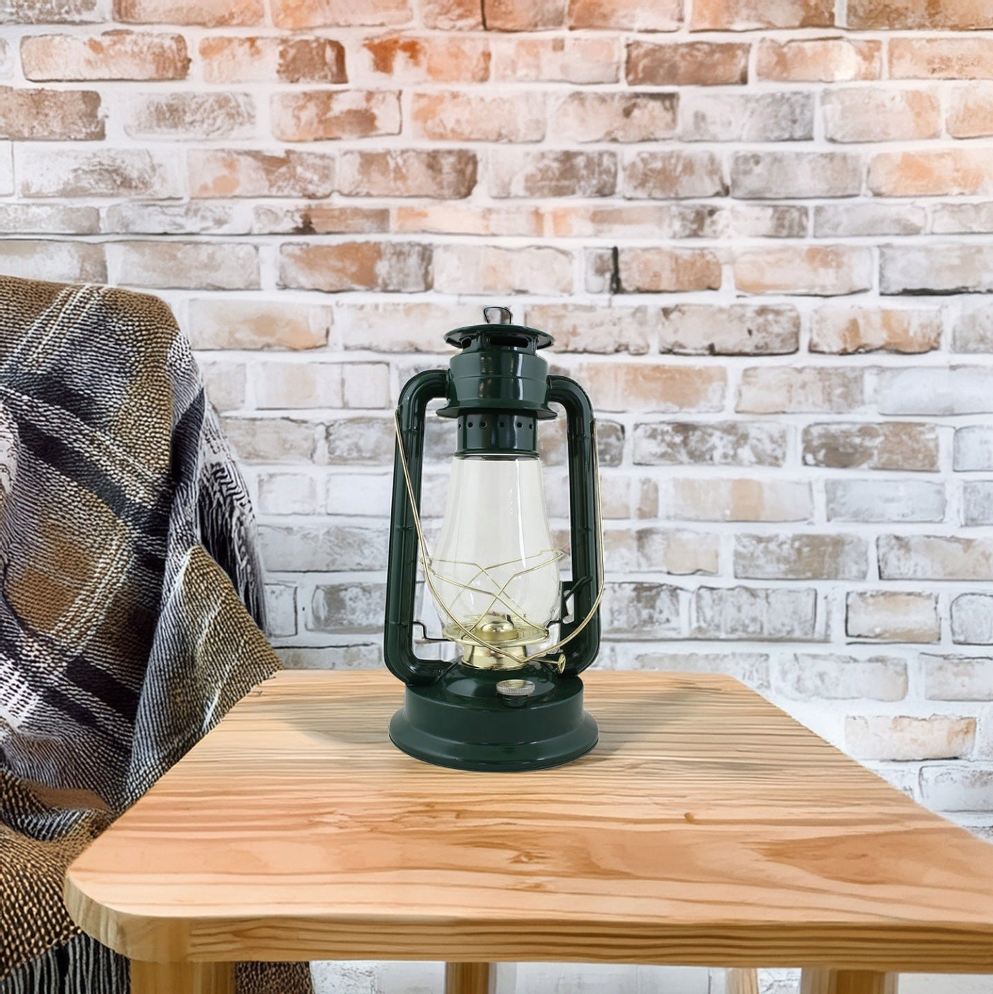 LAMPA NAFTOWA DUŻA ZIELONA 40cm metalowa szklany klosz loft do domu ogrodu